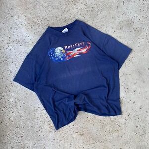 Vintage USA Eagle 90s Born Free American Flag Hanes T-Shirt Size XL